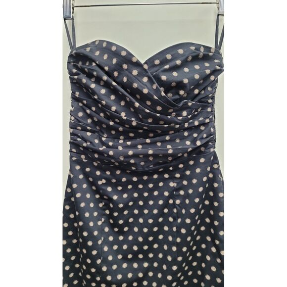 H&M Black Strapless Tube Dress Beige Polka Dots Ruched Bust Women's Size 6 - Picture 7 of 12
